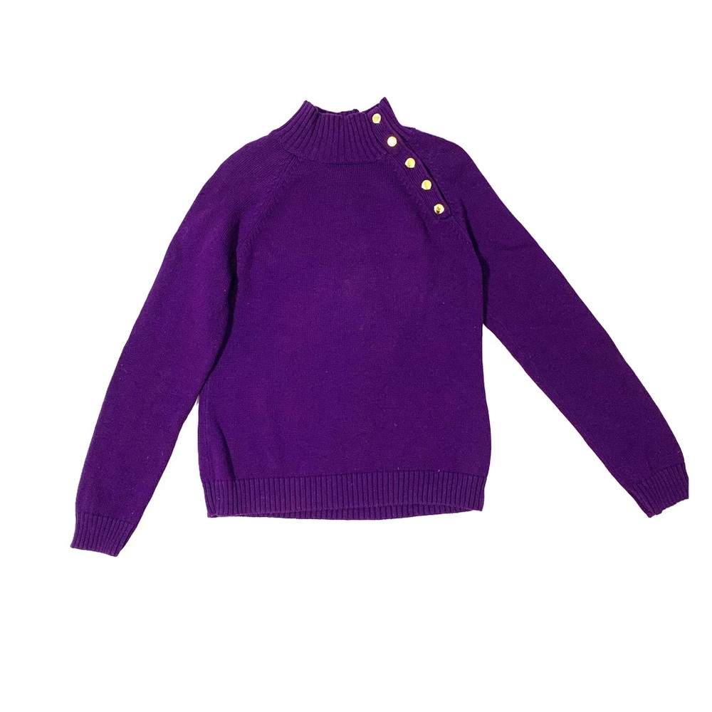 Chaps Purple High Neck Sweater w/Gold Tone Buttons